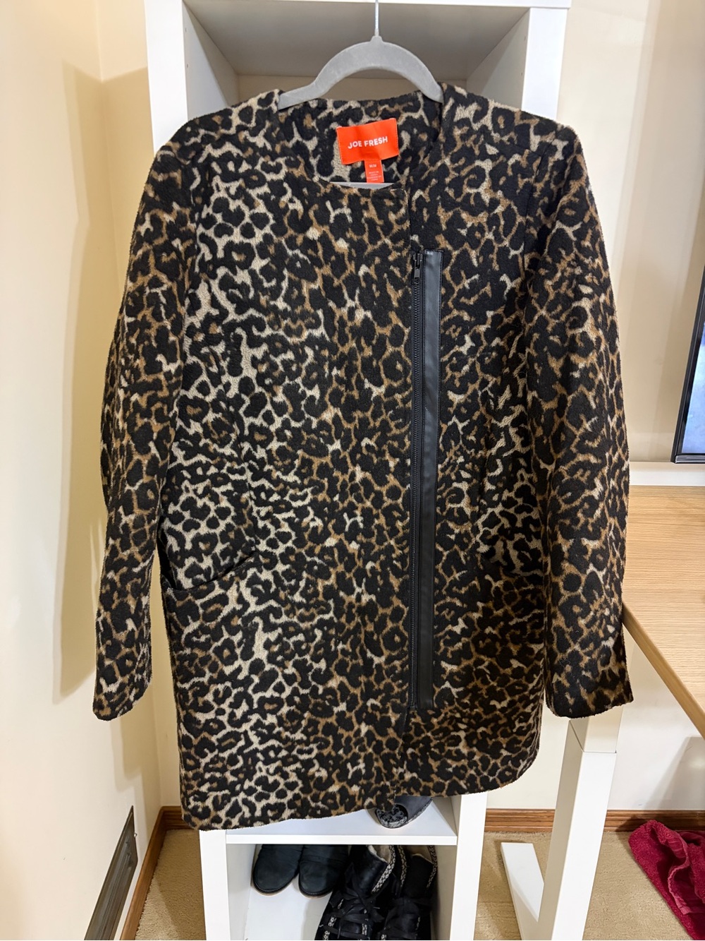 Joe Fresh Leopard-Print Collarless Jacket in Black, Brown & Cream